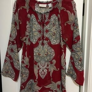 Chicos Red Paisley Tunic Top